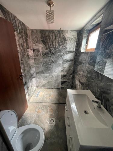 a bathroom with a toilet and a sink at Cabana Retegan Băile Figa in Beclean