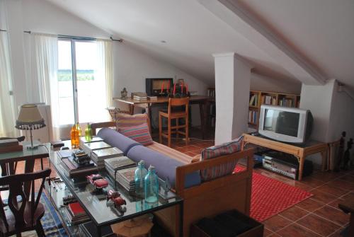 a living room with a couch and a tv at Monte Ramos in Ferreira do Alentejo