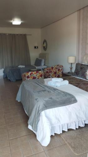 a hotel room with a large bed and a couch at Pousada das Seriemas in Pirenópolis