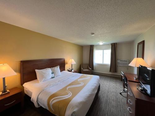a hotel room with a bed and a television at Quality Inn Mitchell I-90 in Mitchell