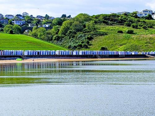 a train is on the tracks next to a body of water at Abingdon House in Torquay