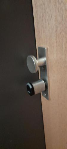 a door with a knob on a wooden door at Lakeview by Bea in Immenstaad am Bodensee
