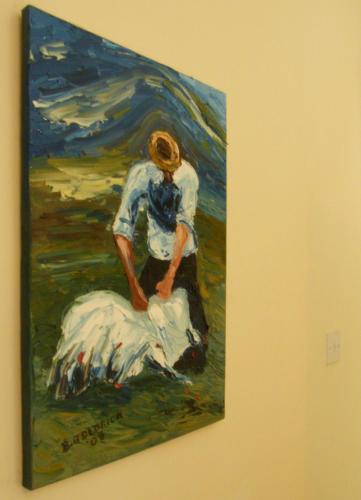 a painting of a painting of a man hugging a woman at Druid Cottage in Kenmare