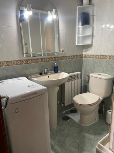 bagno con lavandino, servizi igienici e specchio di El rincón de Siete Picos a Cercedilla