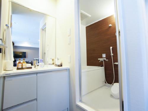 a bathroom with a sink and a toilet and a shower at HOTEL LiVEMAX Kasai Ekimae in Tokyo