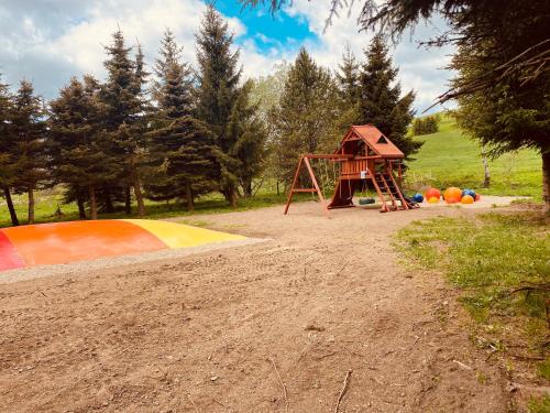 a playground with a slide and a play structure at Joy Aparthotel Keilberg in Klínovec