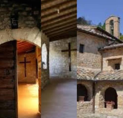 two pictures of a church with a cross on the door at CASA VACANZA LA VILLA in Amelia