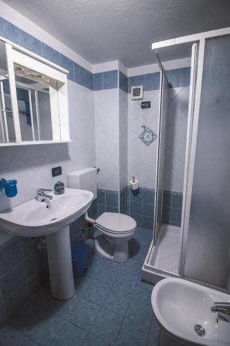 a bathroom with a sink and a toilet and a shower at Residence Aquila - Bilo Punta Valfredda in Brusson
