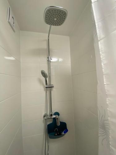 a shower with a shower head in a bathroom at Apartmani Begic 1 i 2 in Barbat na Rabu