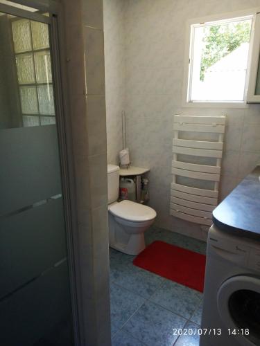 ein kleines Bad mit einem WC und einem Fenster in der Unterkunft Maison les Mathes in Les Mathes
