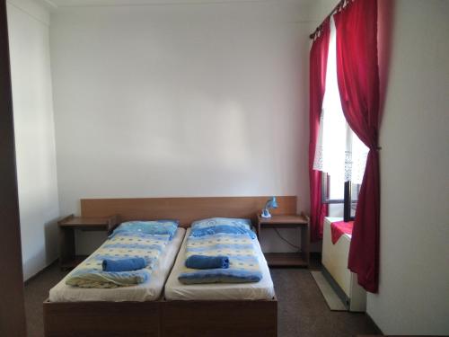 a bedroom with two beds and a window at Penzion U Jezu Dobronice in Dobronice