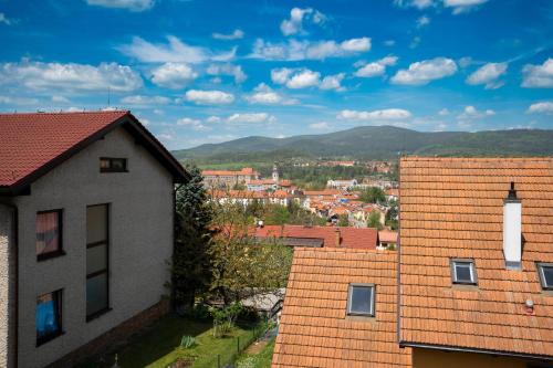 a view of a city from a building at Penzion Balcony in Český Krumlov