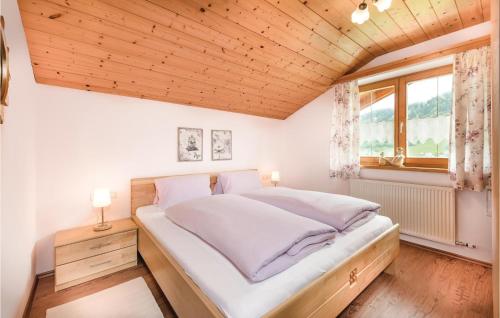 ドルフガシュタインにあるBeautiful Apartment In Dorfgastein With 2 Bedrooms And Wifiの木製の天井が特徴のベッドルーム1室(ベッド1台付)