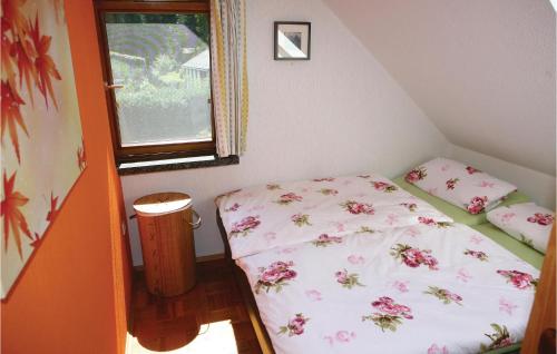 Kleines Zimmer mit einem Bett und einem Fenster in der Unterkunft Stunning Home In Lengenfeld-plohn With 2 Bedrooms, Wifi And Sauna in Pechtelsgrün