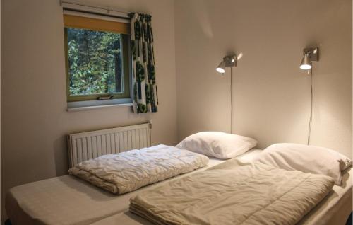 2 camas individuales en una habitación con ventana en Kwikstaart, en Oudemirdum