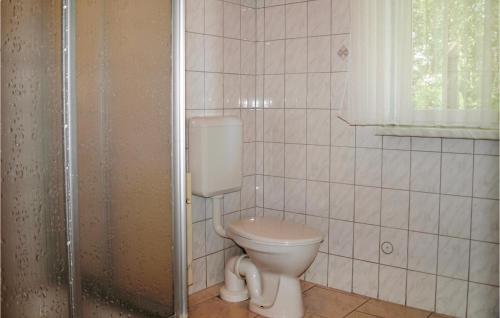 a bathroom with a toilet and a shower at 2 Bedroom Cozy Home In Trassenheide in Trassenheide