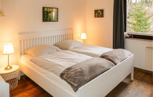 een groot wit bed in een kamer met een raam bij Rehfugium in Bad Sachsa