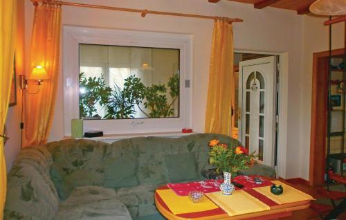 a living room with a green couch and a table at Stunning Home In Sundhagen Ot Tremt in Falkenhagen