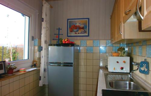 a kitchen with a refrigerator and a sink and a window at Stunning Home In Sundhagen Ot Tremt in Falkenhagen