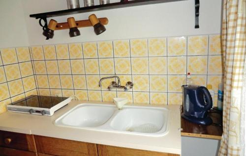 eine Küchentheke mit einem weißen Waschbecken und einem Telefon in der Unterkunft Ferienhaus Hauptstrasse A in Auerbach