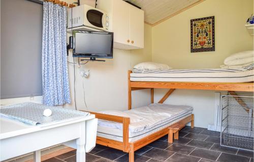 Zimmer mit 2 Etagenbetten und einem TV in der Unterkunft Sandvik 2 in Löttorp