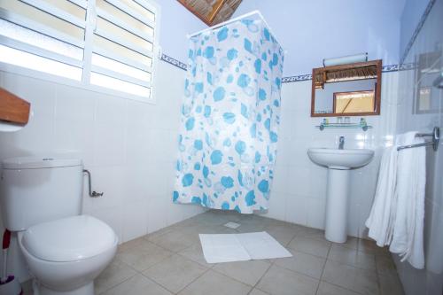 y baño con aseo y lavamanos. en Hôtel La Mira de Madiorano, en Ambolomailaka