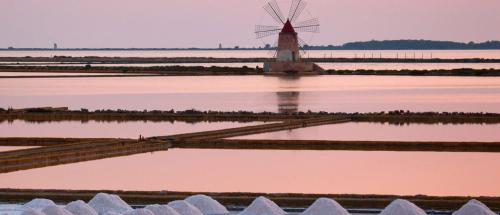 a windmill in the middle of a river with pink water at La Domus di Segesta "smart solution" in Calatafimi