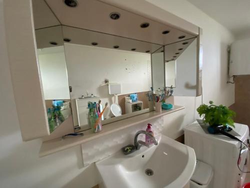 un bagno con lavandino e specchio di Castle de Dios a Novi Sad