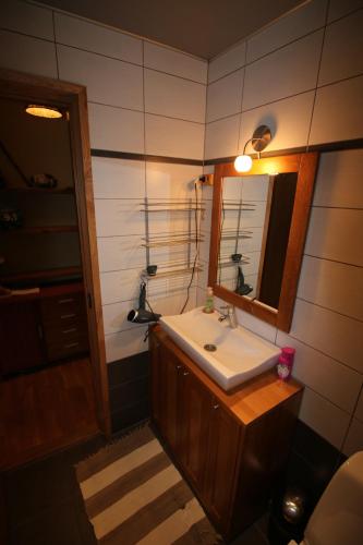 a bathroom with a sink and a mirror at Sääse Apartments in Pärnu