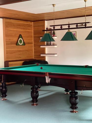 a billiard table in a living room with at Приватний будинок для сімейного відпочинку з басейном і сауною in Hryhorivka