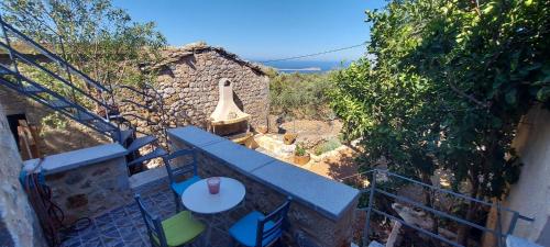 an overhead view of a balcony with a table and umbrella at Elgina Apartments2 MANI in Mína