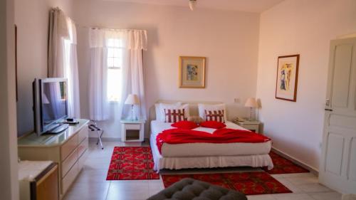 a bedroom with two beds and a television in it at Varandas da Montanha in Carmo do Rio Claro