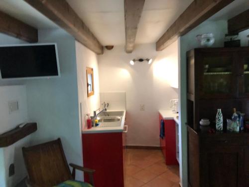 a small kitchen with a sink and a counter at Cà dal Bosc e Cà sgrüscia in Giumaglio