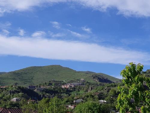 a view of a green mountain with a cloudy sky at Andranik B&B in Goris