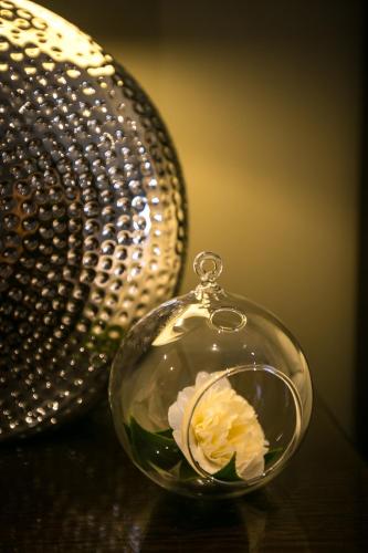 a glass object with a flower inside of it at Gallery Apartments in Warrnambool