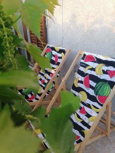 a row of deck chairs with bananas on them at Apartments Vedrana in Ražanj