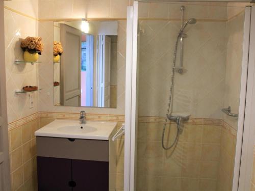 a bathroom with a sink and a shower at Maison à Lamonzie-Saint-Martin avec Piscine et Animaux admis - FR-1-616-112 in Lamonzie-Saint-Martin