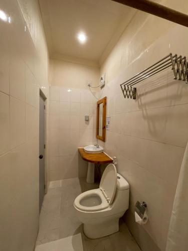 a small bathroom with a toilet and a sink at Thoddoo Retreat Grand in Thoddoo
