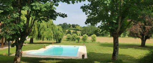 une piscine au milieu d'un champ avec des arbres dans l'établissement Beautiful 4 bedroom property near to Monflanquin, à Laussou