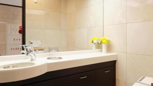 a bathroom with a sink and a mirror at Toyoko Inn Tokyo Shinagawa Konan-guchi Tennozu Isle in Tokyo