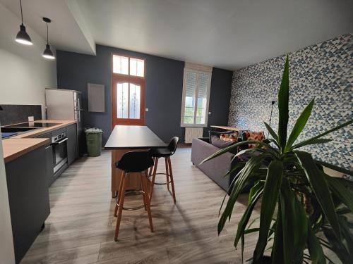 a kitchen with a table and a potted plant at Échoppe typique in Bordeaux