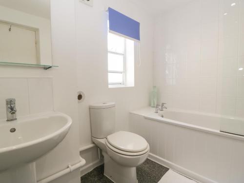 a white bathroom with a toilet and a sink at 2 Court Farm in Wareham