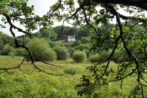 une maison au milieu d'un champ avec des arbres dans l'établissement Farthings Hook Mill Holiday Cottage, à Henrys Moat