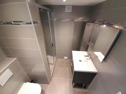 a bathroom with a toilet and a sink and a shower at Village Naturiste - Port Ambonne in Cap d'Agde