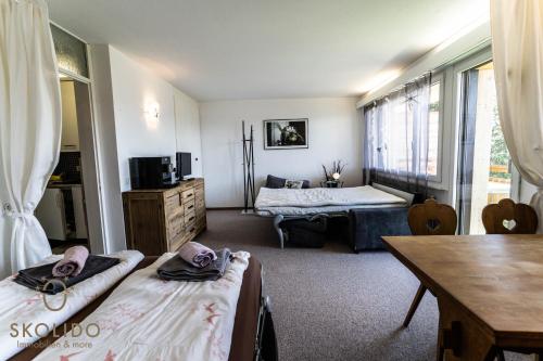 Haus Caroline, Riederalp Mitteにあるベッド