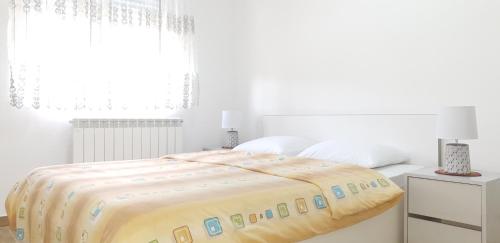 een witte slaapkamer met een bed en een raam bij Apartment Vasilije in Žabljak