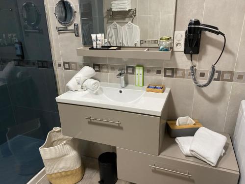 a bathroom with a sink and a shower at Le domaine des Petits Princes in Lorgues