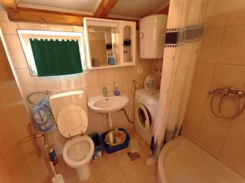 a small bathroom with a toilet and a sink at Ana Apartments in Vis