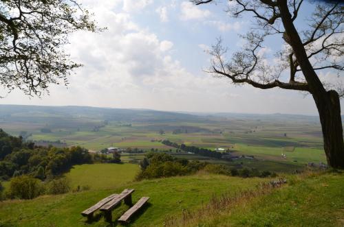 a bench on top of a hill with a view at Dombäcker in Amöneburg