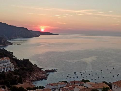 - un groupe de bateaux dans l'océan au coucher du soleil dans l'établissement Finestra del Mar, à Cañet de Mar